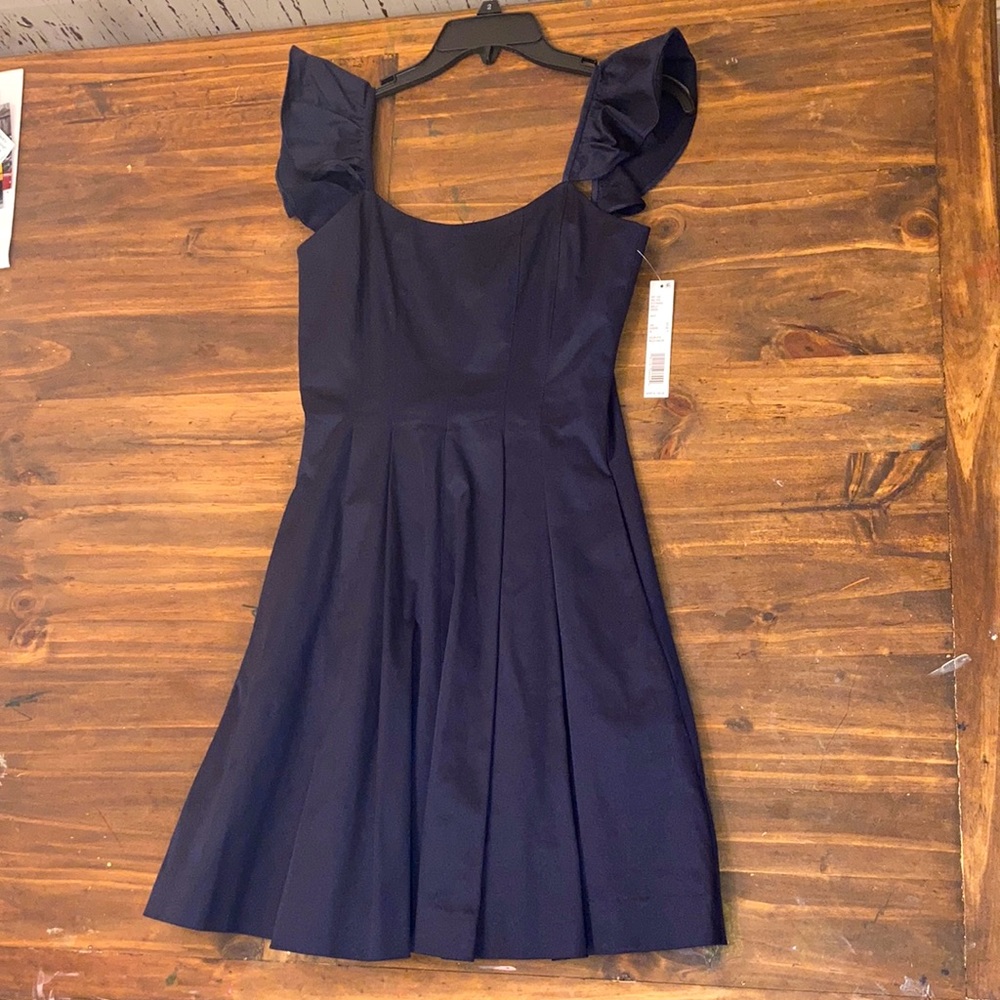Gianni Bini Navy Dress Size 0 Ruffles Sleeve Pleated Waist FitFlare w/ pockets